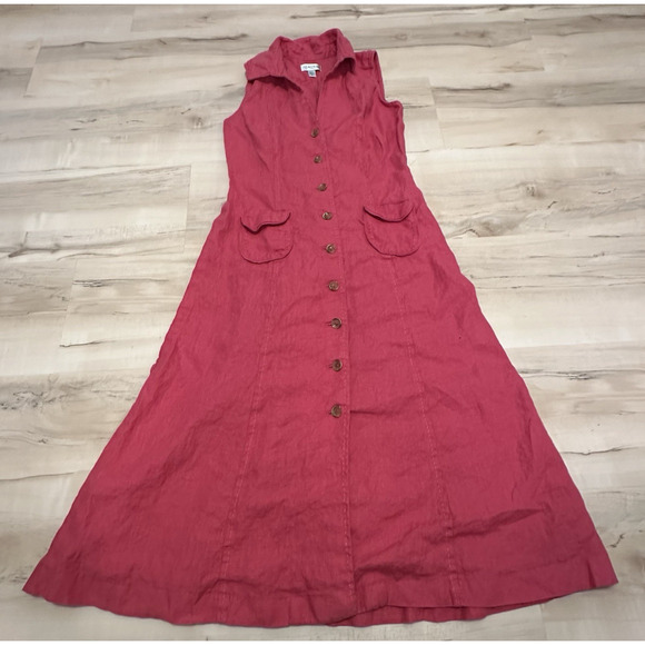 Austin Reed Women 6 Dress Maxi 100% Linen Sleeveless Red Minimalist Lagenlook - Picture 1 of 11